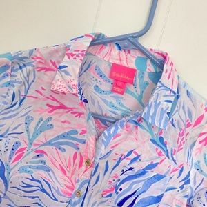 Lilly Pulitzer Captiva Tunic Blue Tint Kaleidoscope Coral Large